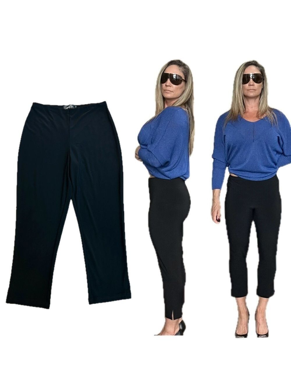 Sympli black capri pants pull-on spandex slit hem Sz 6